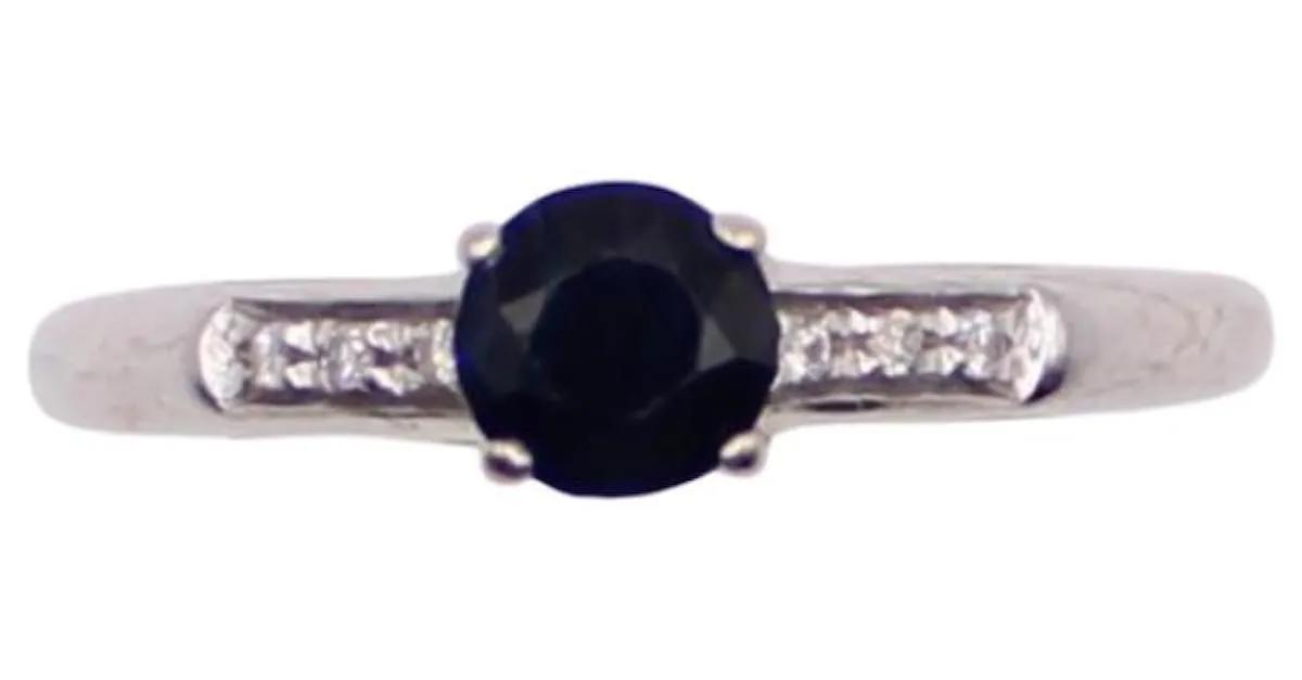 Anillo MAUBOUSSIN "Gran palabra de amor" zafiro, Diamantes de oro blanco 750%O Azul oscuro Hardware de plata 