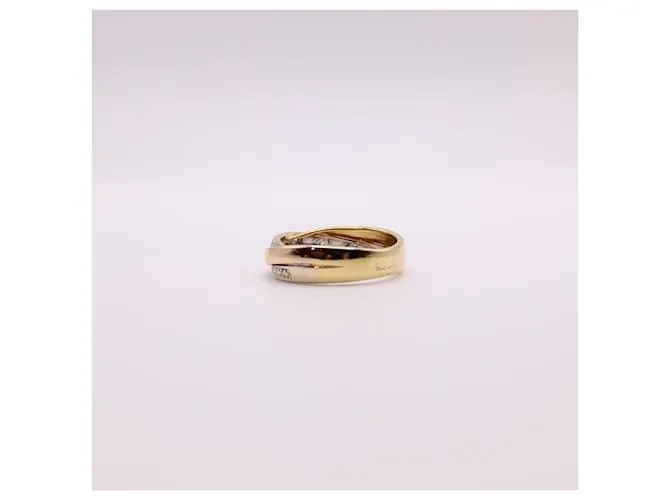 Autre Marque anillo 3 oros 750%o estilo anillos entrelazados y diamantes Gold hardware 