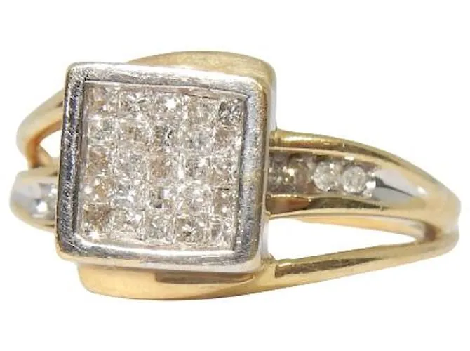 Autre Marque Anillo cuadrado antiguo en oro y diamantes Dorado 