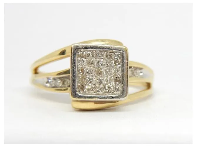 Autre Marque Anillo cuadrado antiguo en oro y diamantes Dorado 