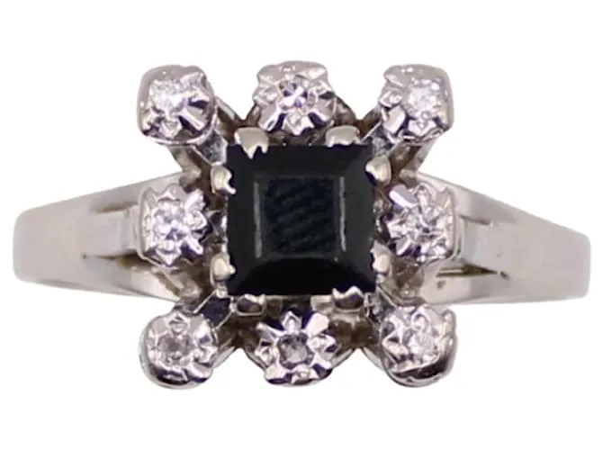 Autre Marque Anillo de oro blanco con zafiros y margaritas de diamantes 750%O Hardware de plata 