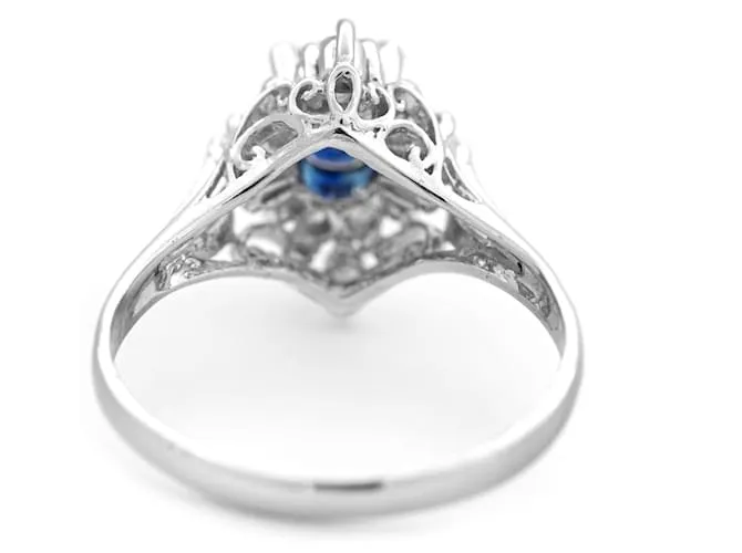 Autre Marque Anillo de platino con zafiro central y diamantes Azul 