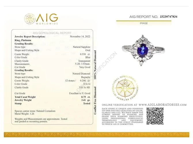 Autre Marque Anillo de platino con zafiro central y diamantes Azul 