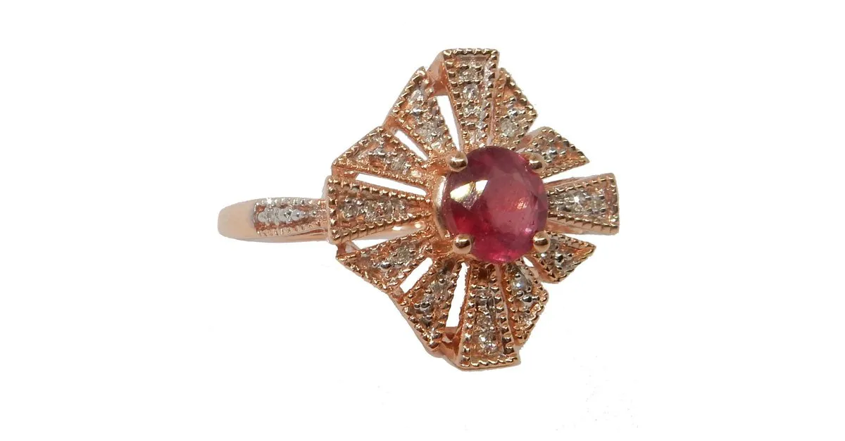 Autre Marque Anillo en bandeja de oro rosa con rubíes y diamantes Roja 