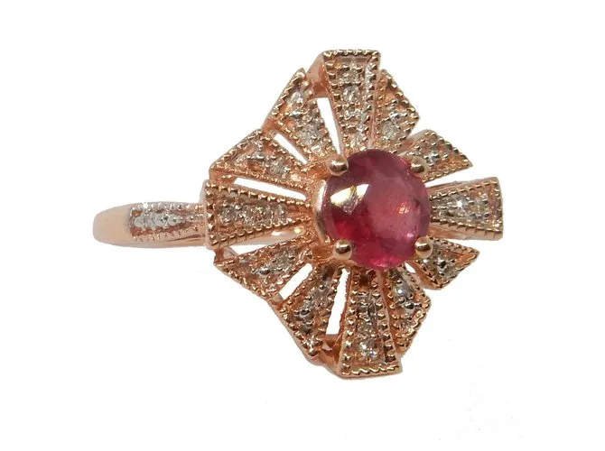 Autre Marque Anillo en bandeja de oro rosa con rubíes y diamantes Roja 