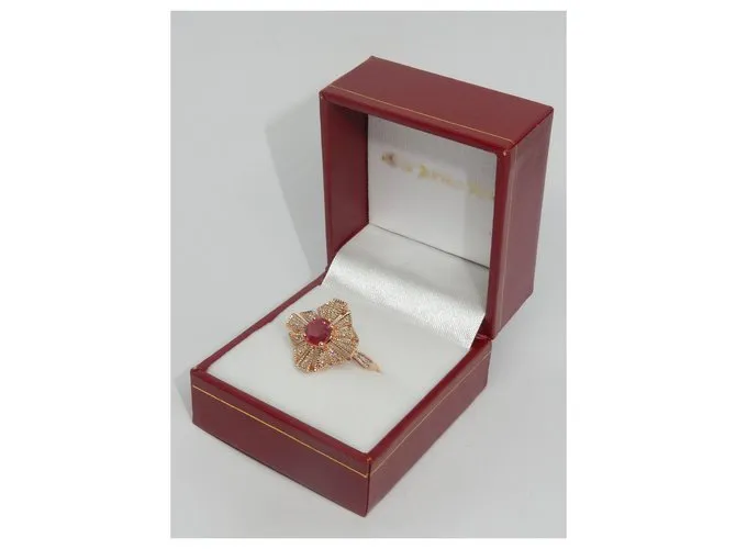 Autre Marque Anillo en bandeja de oro rosa con rubíes y diamantes Roja 