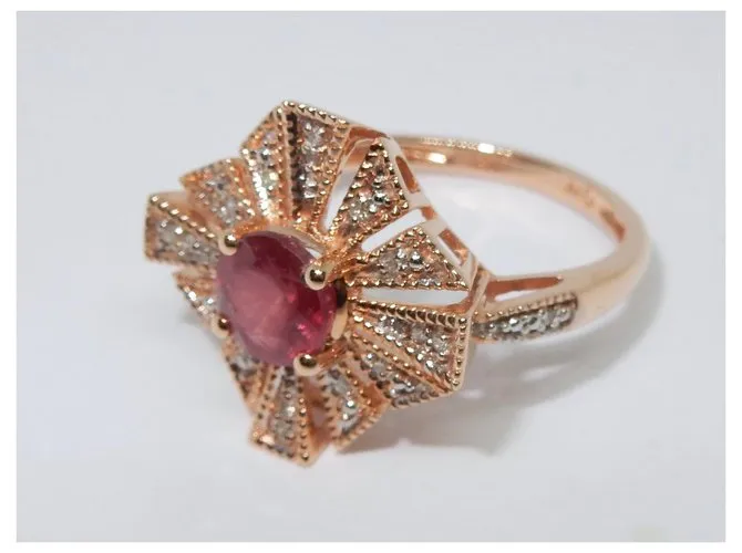 Autre Marque Anillo en bandeja de oro rosa con rubíes y diamantes Roja 