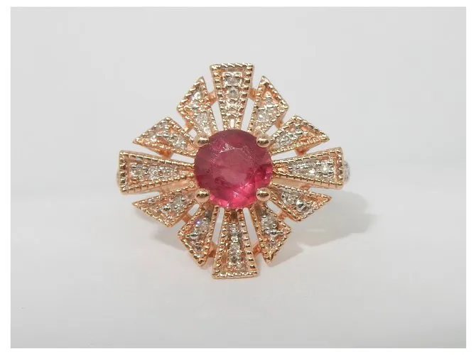 Autre Marque Anillo en bandeja de oro rosa con rubíes y diamantes Roja 