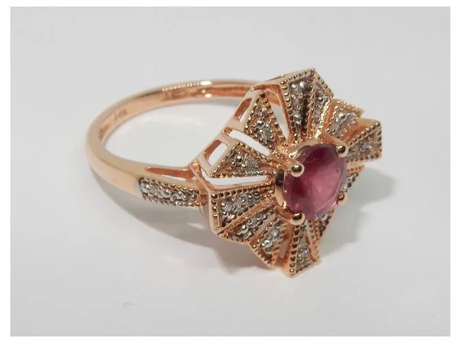 Autre Marque Anillo en bandeja de oro rosa con rubíes y diamantes Roja 