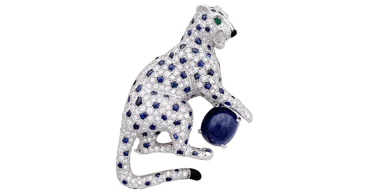 Broche Cartier "Nefertari Panther" platino, diamantes, piedras de colores, Email. 