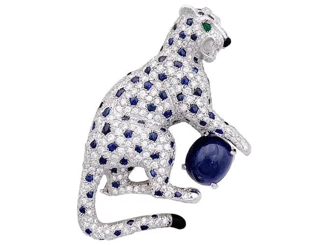 Broche Cartier "Nefertari Panther" platino, diamantes, piedras de colores, Email. 