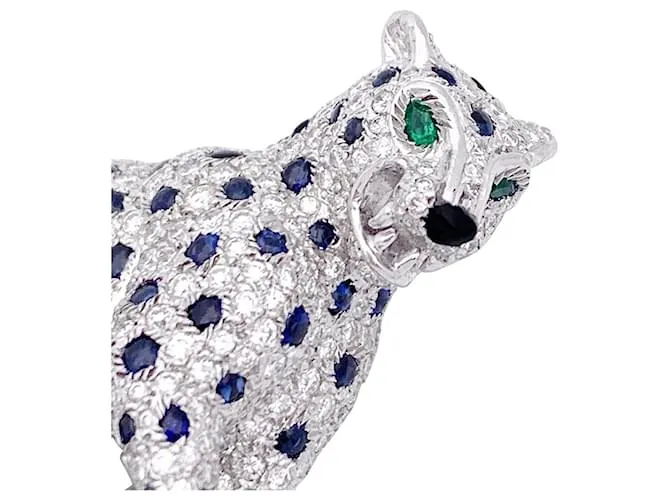 Broche Cartier "Nefertari Panther" platino, diamantes, piedras de colores, Email. 