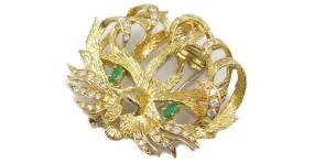 Broche de oro amarillo tallado a mano por Hermès con diamantes Verde 