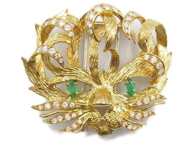 Broche de oro amarillo tallado a mano por Hermès con diamantes Verde 