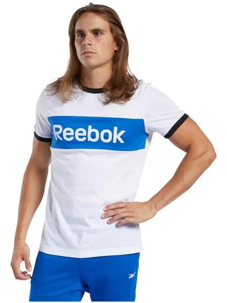 camiseta reebok blanco/azul hombre