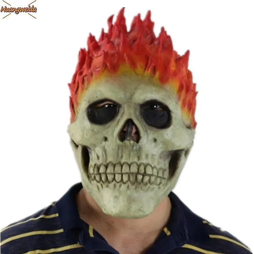 Flame Skeleton Skull Mask Ghost Rider Scary Horror Zombie Spooky Knight Halloween Creepy Demon Masque Carnival Party Props