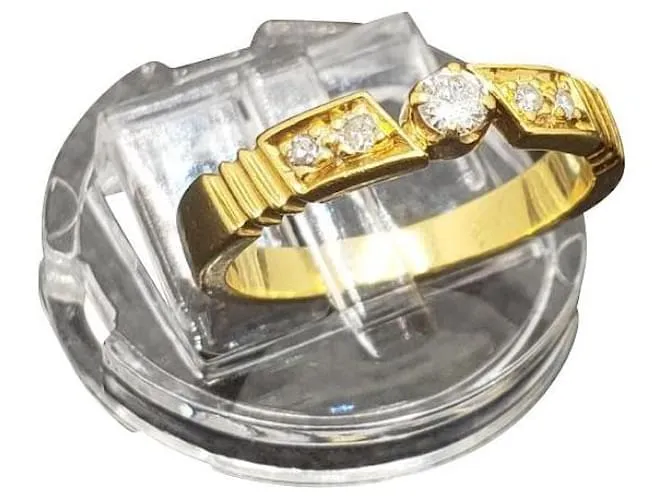 inconnue Anillo solitario de diamantes 0.12 ct + 0.08 CT T 53 Peso 3.70 grs Dorado 