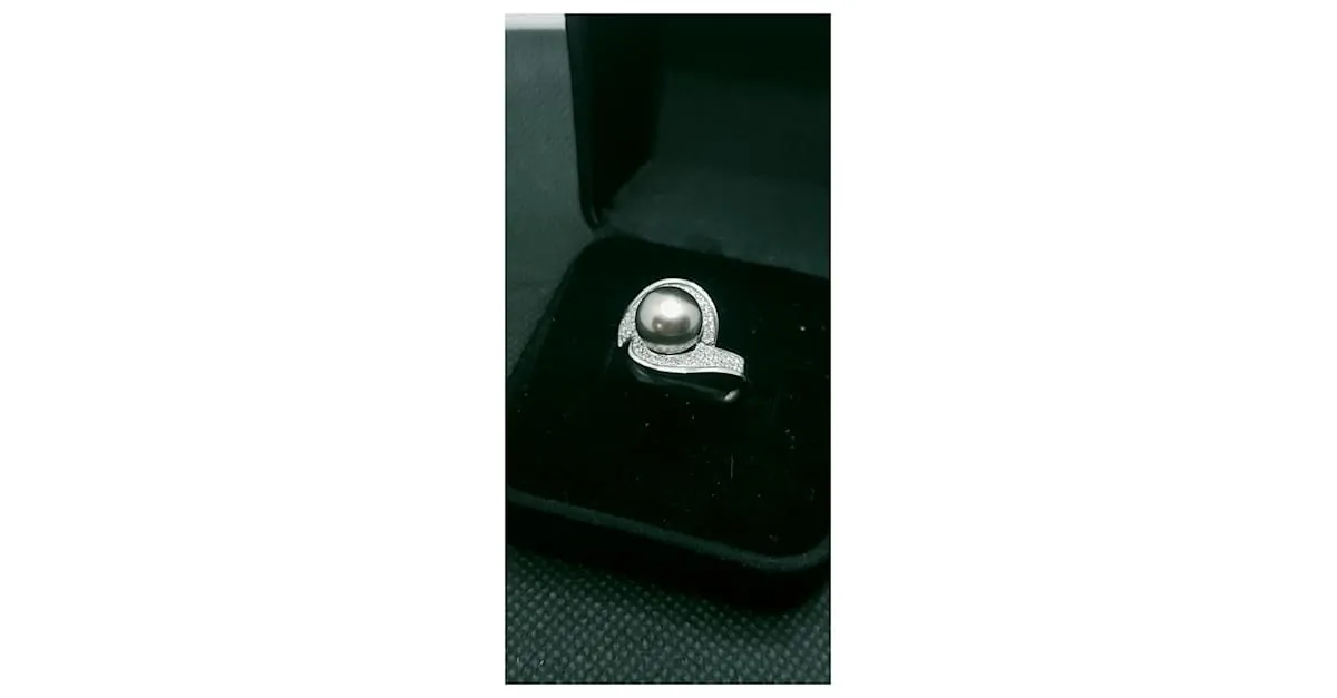 inconnue Hermoso anillo de oro 18K diamantes de pavimentación de perlas de Tahití 0,50 CT T 54 PAG 7,41 grs Plata 