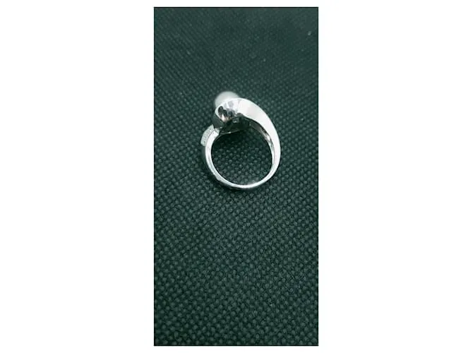 inconnue Hermoso anillo de oro 18K diamantes de pavimentación de perlas de Tahití 0,50 CT T 54 PAG 7,41 grs Plata 