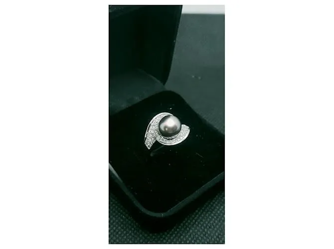 inconnue Hermoso anillo de oro 18K diamantes de pavimentación de perlas de Tahití 0,50 CT T 54 PAG 7,41 grs Plata 