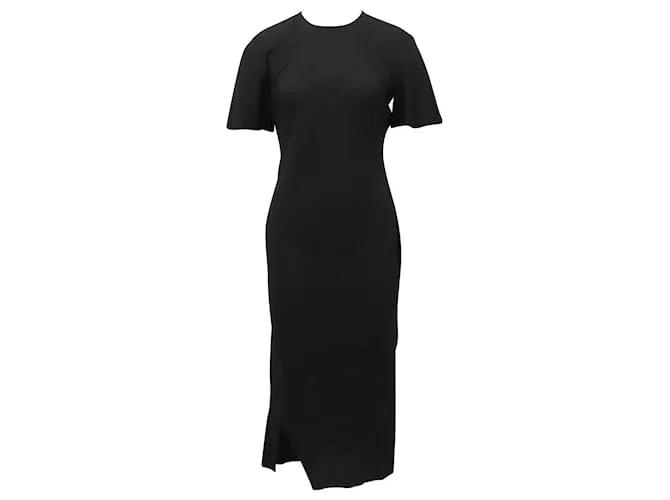 Jil Sander Vestido midi de manga corta con panel de diamantes en acetato negro 