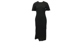 Jil Sander Vestido midi de manga corta con panel de diamantes en acetato negro 