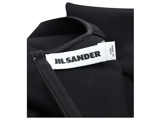 Jil Sander Vestido midi de manga corta con panel de diamantes en acetato negro 