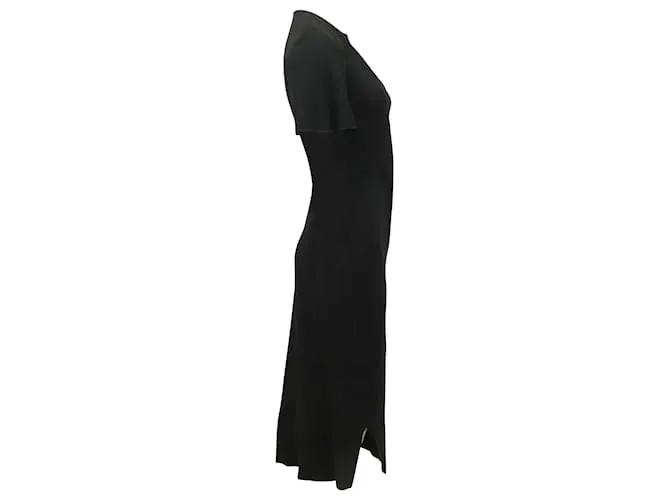 Jil Sander Vestido midi de manga corta con panel de diamantes en acetato negro 