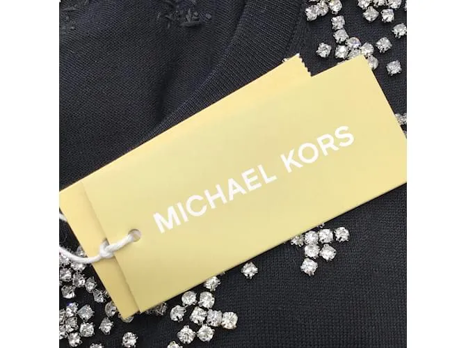 Michael Kors Top negro de manga corta adornado con diamantes de imitación 