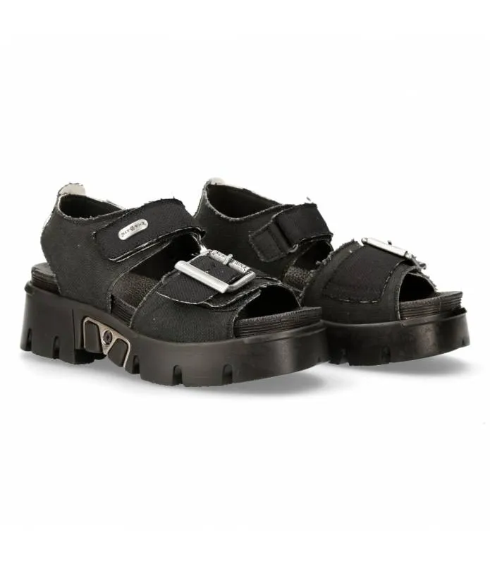 OUTLET PREMIUM - Sandalia Plataforma Vegana Tejido 100% Productos Reciclables Negro Piel Original New Rock M.BIOS108-V1