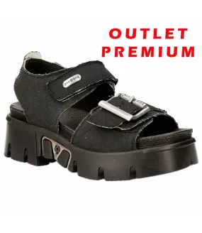 OUTLET PREMIUM - Sandalia Plataforma Vegana Tejido 100% Productos Reciclables Negro Piel Original New Rock M.BIOS108-V1