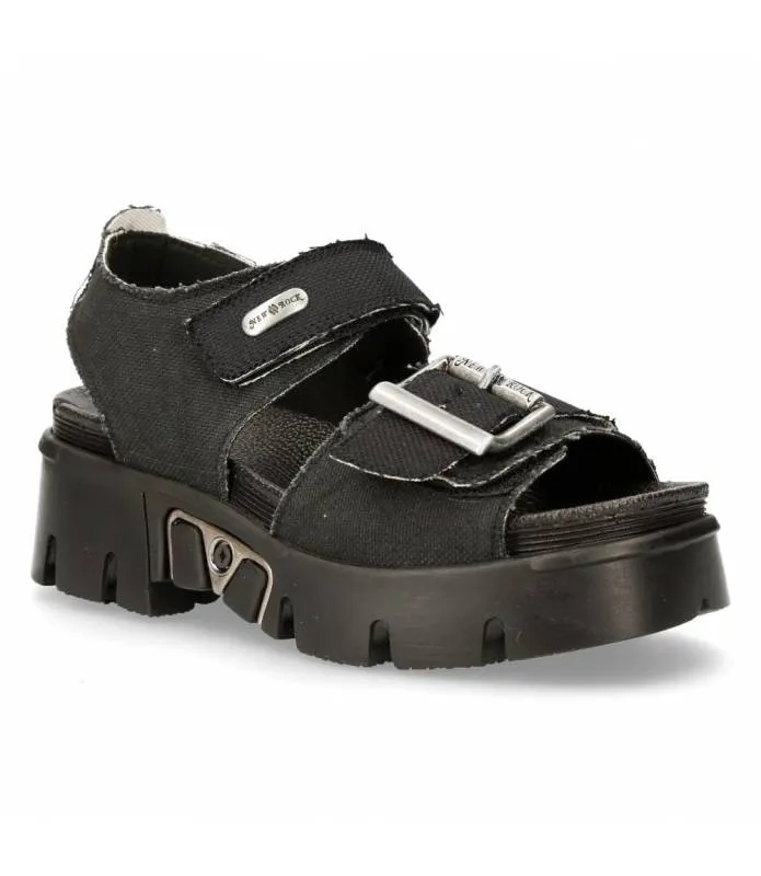 OUTLET PREMIUM - Sandalia Plataforma Vegana Tejido 100% Productos Reciclables Negro Piel Original New Rock M.BIOS108-V1