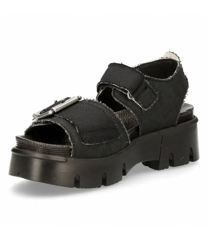 OUTLET PREMIUM - Sandalia Plataforma Vegana Tejido 100% Productos Reciclables Negro Piel Original New Rock M.BIOS108-V1