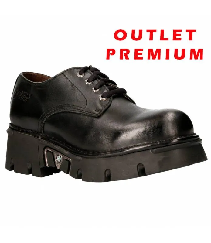 OUTLET PREMIUM - Zapato Negro Piel Suela Alta Original New Rock OUT-M.MILI04-C3