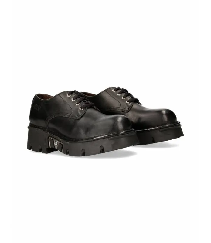 OUTLET PREMIUM - Zapato Negro Piel Suela Alta Original New Rock OUT-M.MILI04-C3