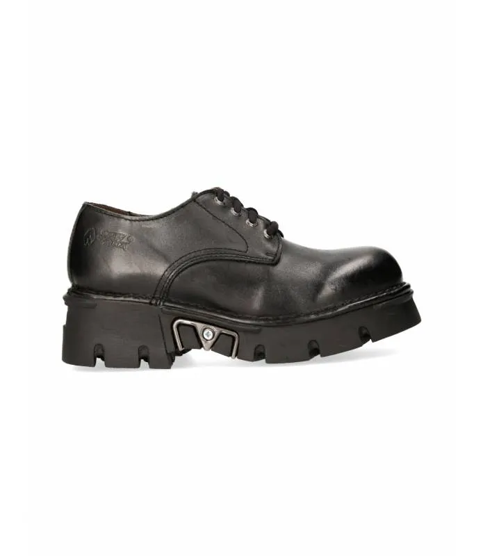 OUTLET PREMIUM - Zapato Negro Piel Suela Alta Original New Rock OUT-M.MILI04-C3