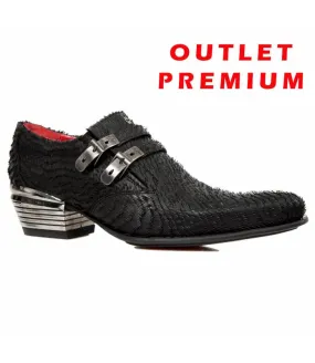 OUTLET PREMIUM -Zapato Negro Punta Piel Escamada Doble Hebilla Original New Rock M.2246-C43