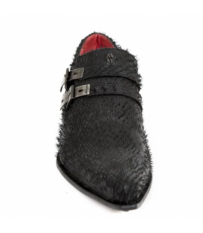 OUTLET PREMIUM -Zapato Negro Punta Piel Escamada Doble Hebilla Original New Rock M.2246-C43