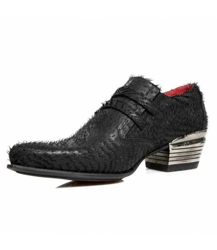 OUTLET PREMIUM -Zapato Negro Punta Piel Escamada Doble Hebilla Original New Rock M.2246-C43