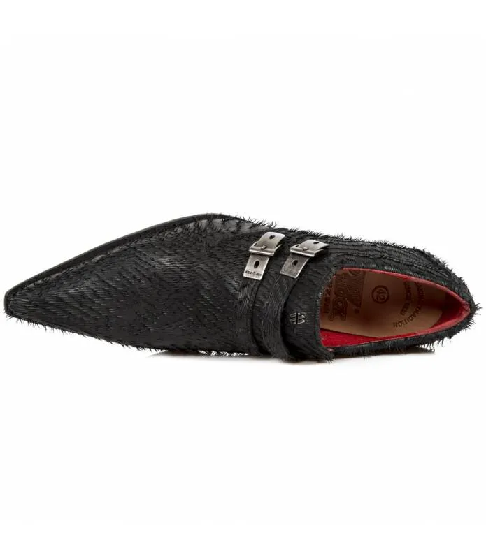 OUTLET PREMIUM -Zapato Negro Punta Piel Escamada Doble Hebilla Original New Rock M.2246-C43