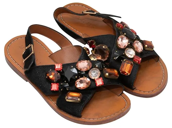 Sandalias Marni de pelo de caballo negras y multicolor con adornos de diamantes de imitación 37.5 Negro 