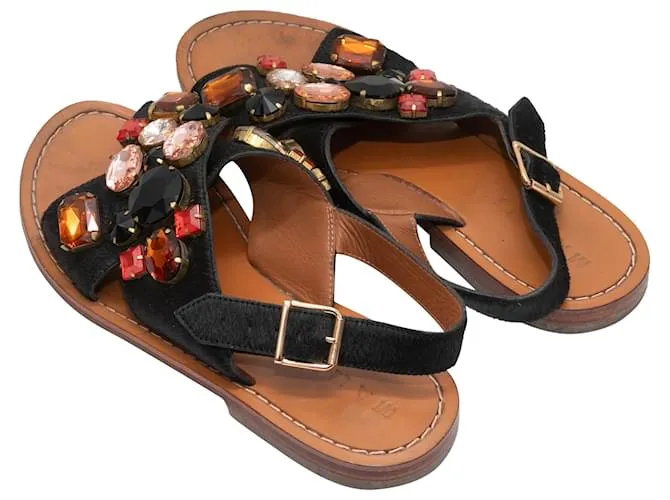 Sandalias Marni de pelo de caballo negras y multicolor con adornos de diamantes de imitación 37.5 Negro 