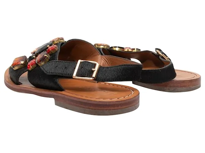 Sandalias Marni de pelo de caballo negras y multicolor con adornos de diamantes de imitación 37.5 Negro 